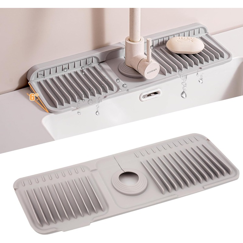 Silicone Tap Washer - แผ่นรองซิลิโคนกันน้ำกระเด็นสำหรับก๊อกน้ำในครัว แบบพับได้ ใช้สำหรับดักจับน้ำกระเด็นจากก๊อกน้ำ ป้องกันน้ำกระเด็นบนเคาน์เตอร์ สำหรับห้องครัวและห้องน้ำ
