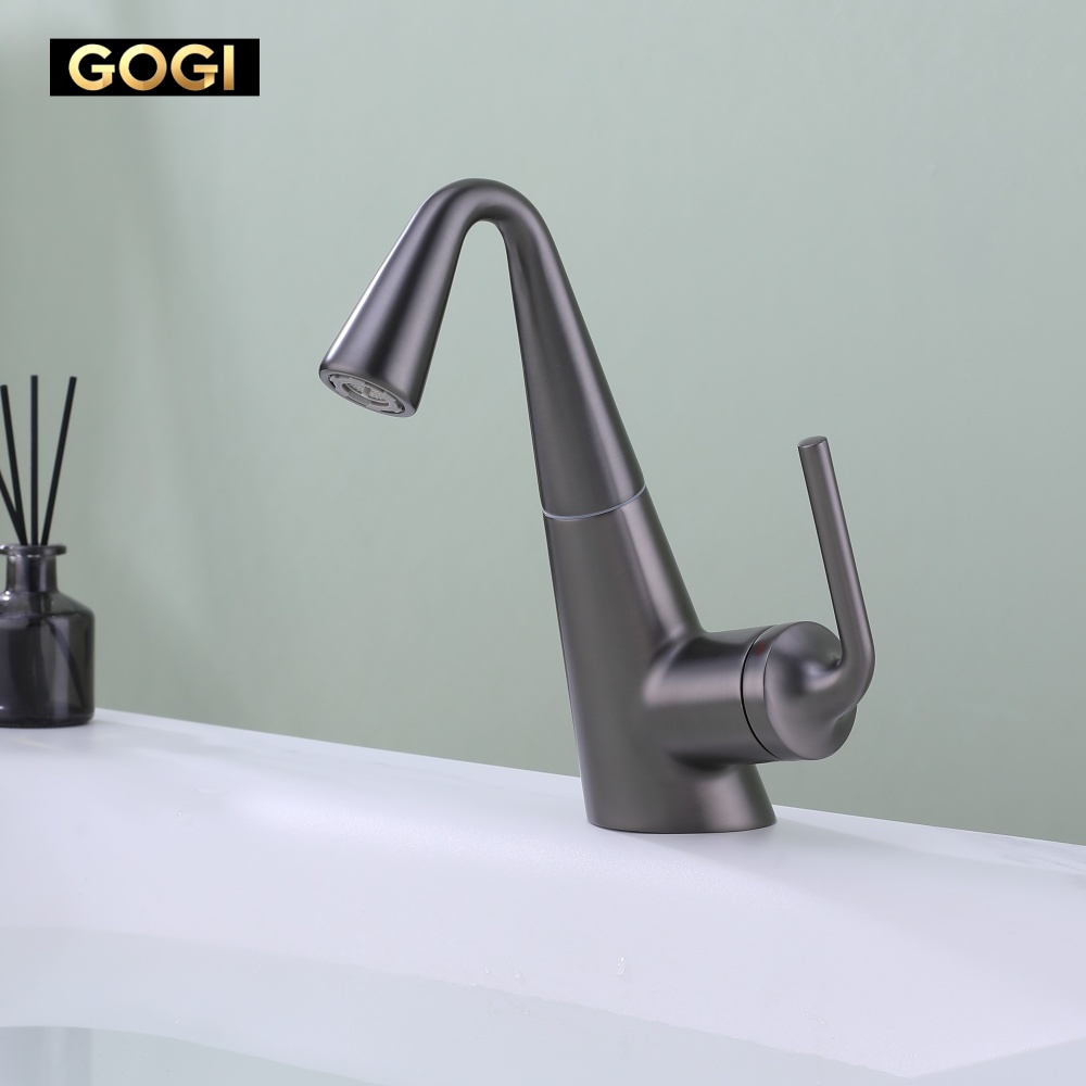 Basin Mixer Cartridge - ก๊อกน้ำอ่างล้างหน้าแบบดึงออก GOGI สีเทากันเมทัล ทองเหลืองแท้ ไส้เซรามิก 2
